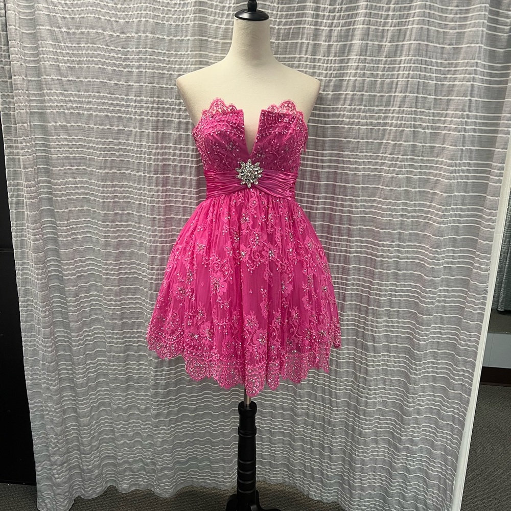 Sherri Hill Vibrant Pink Lace Dress